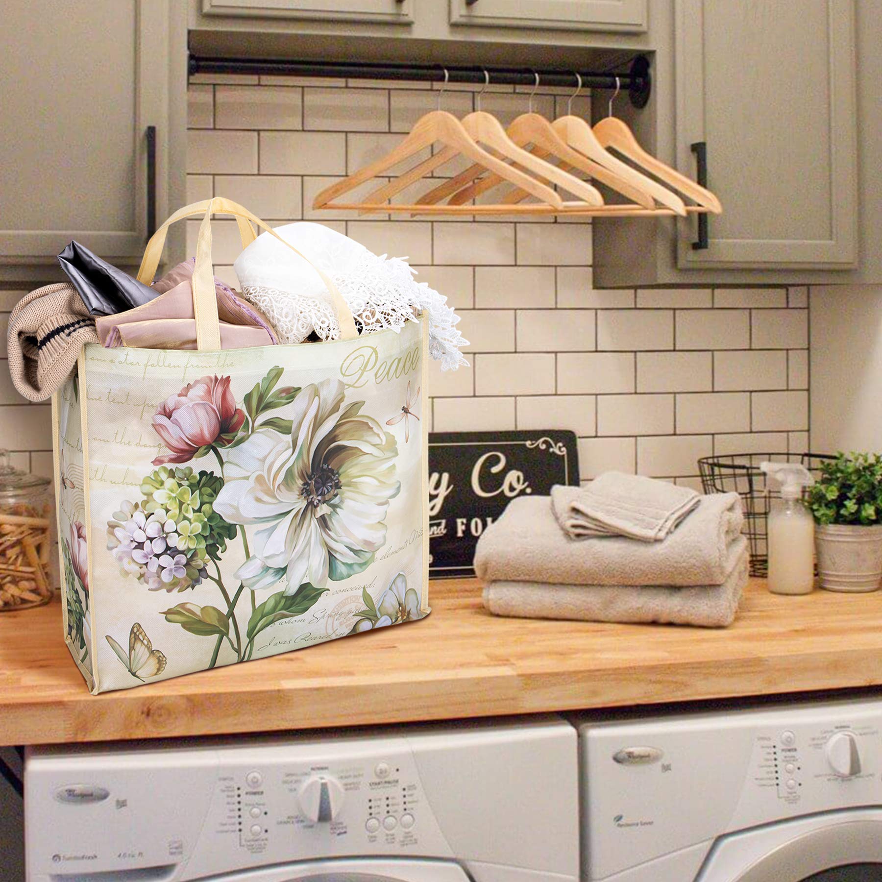 Nymphfable 6 Pack Grocery Bags Reusable Butterfly Dragonfly Peony Shopping Bags Washable Foldable Tote Bag 50Lbs